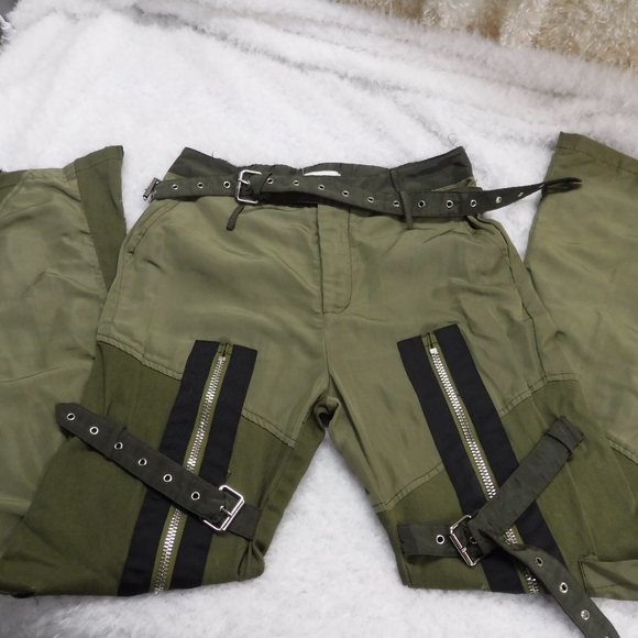 Hot & Delicious Buckle Zip Up Olive Green Cargo Pants, Size S - Picture 2 of 14